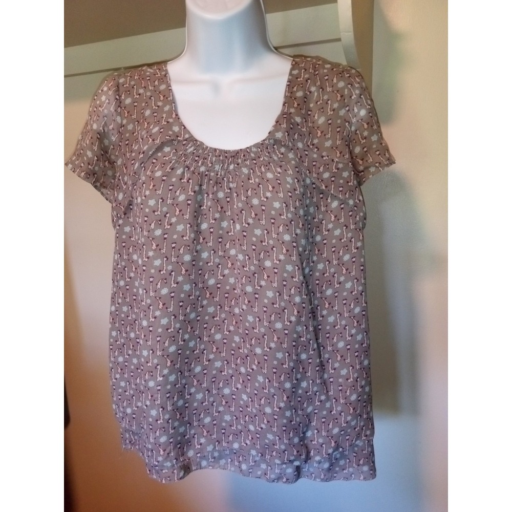 Charlotte‎ Russe Womens Small giraffe Print Chiffon Blouse Scoop Neck